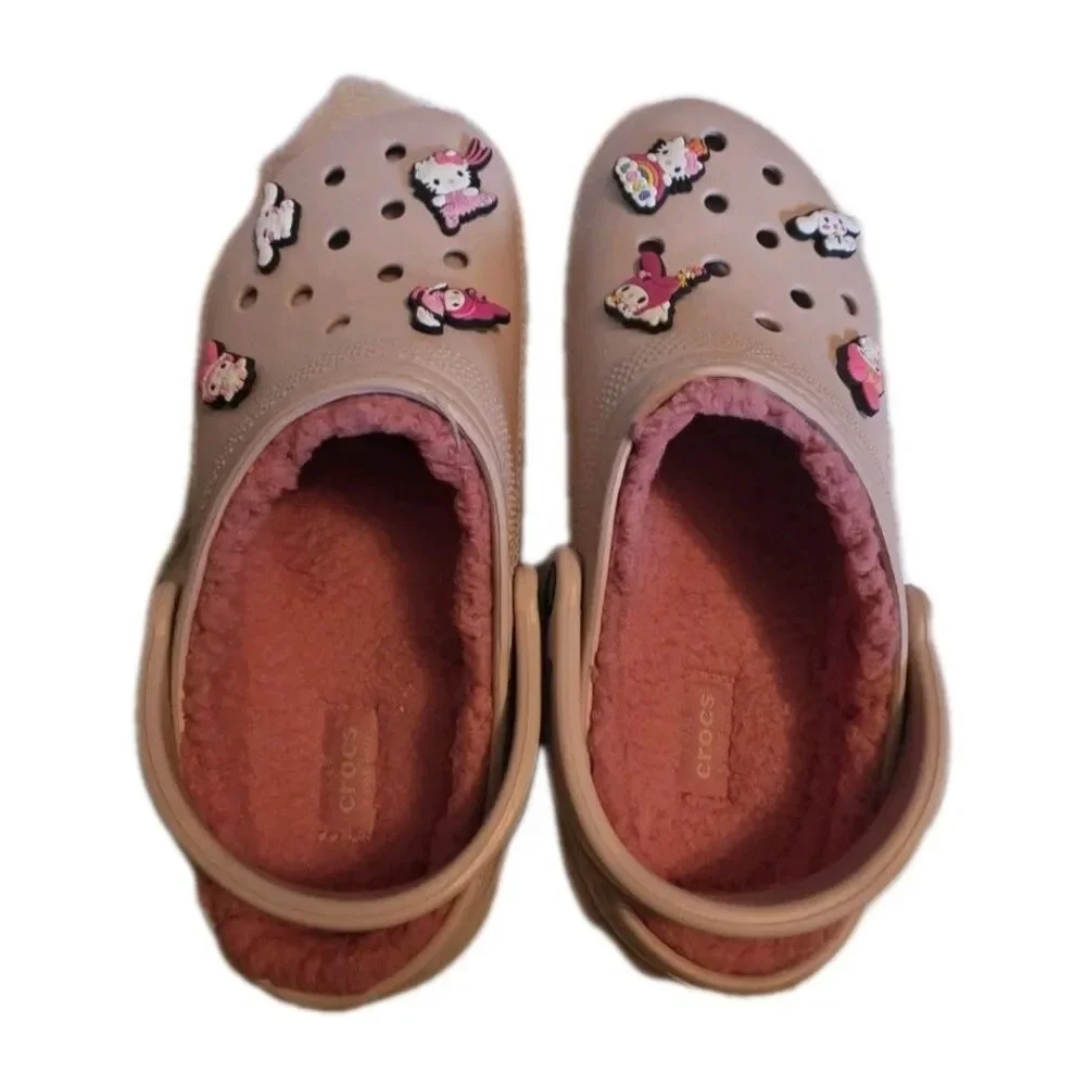Crocs Classic Lined Clogs Pink w/ Sanrio Jibbitz Charms – Women’s 10 / Men’s 8